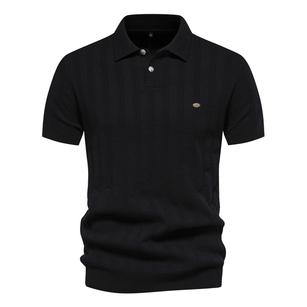 Herren Kurzarm Polo-Shirt mit strukturiertem Streifenmuster Echoarchiv