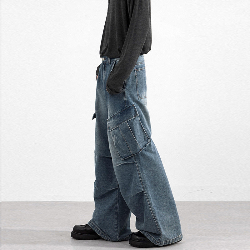 Herren Extraweite Paneel-Denim-Cargohose im weiten Baggy-Cut mit Kniepaneelen Echo Archiv