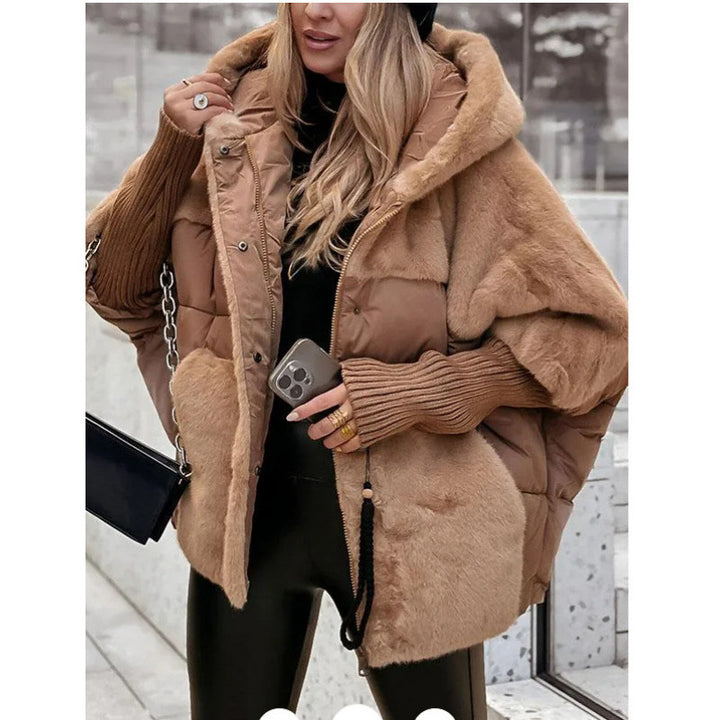 Damen nan gesteppte Kurzjacke mit Teddyfell-Einsätzen, Kapuze und integrierten Rippbündchen Echo Archiv