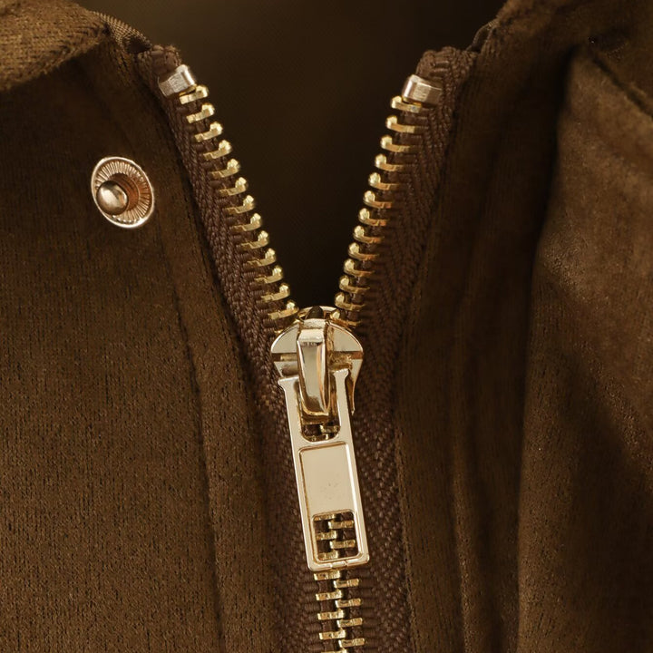 Damen Oversized Cropped Jacke in Wildlederoptik mit Cut-Out-Schultern und Tunnelzugsaum Echoarchiv