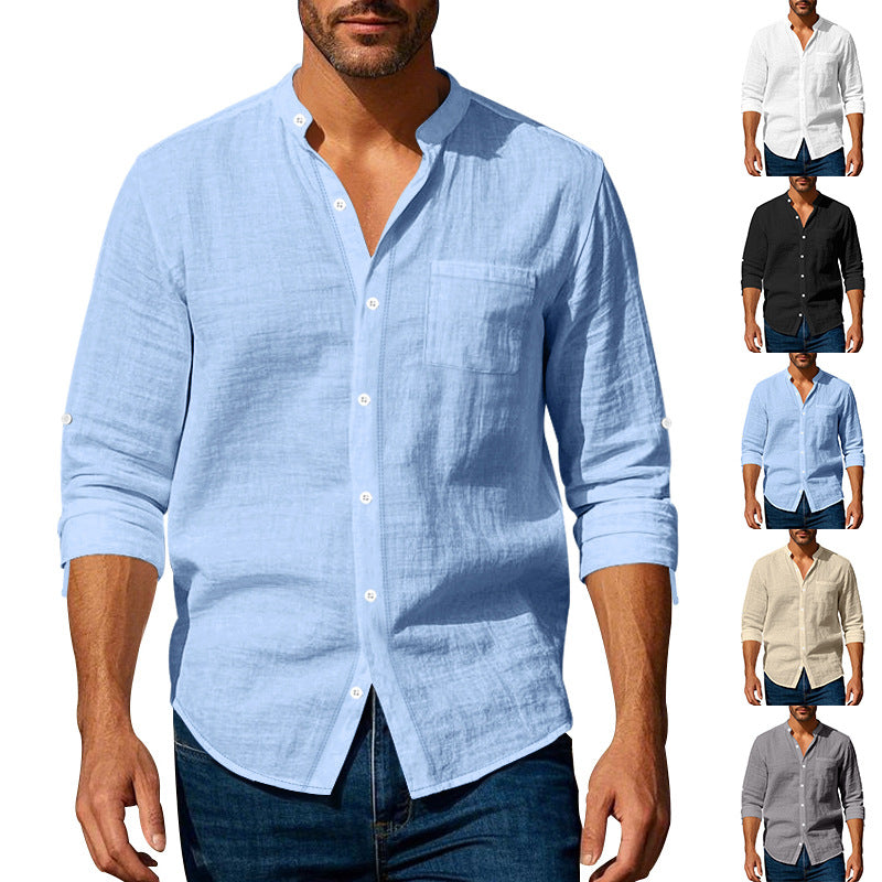 Herren Leinenhemd mit modernem Henley-Kragen und praktischen Brusttasche Echoarchiv