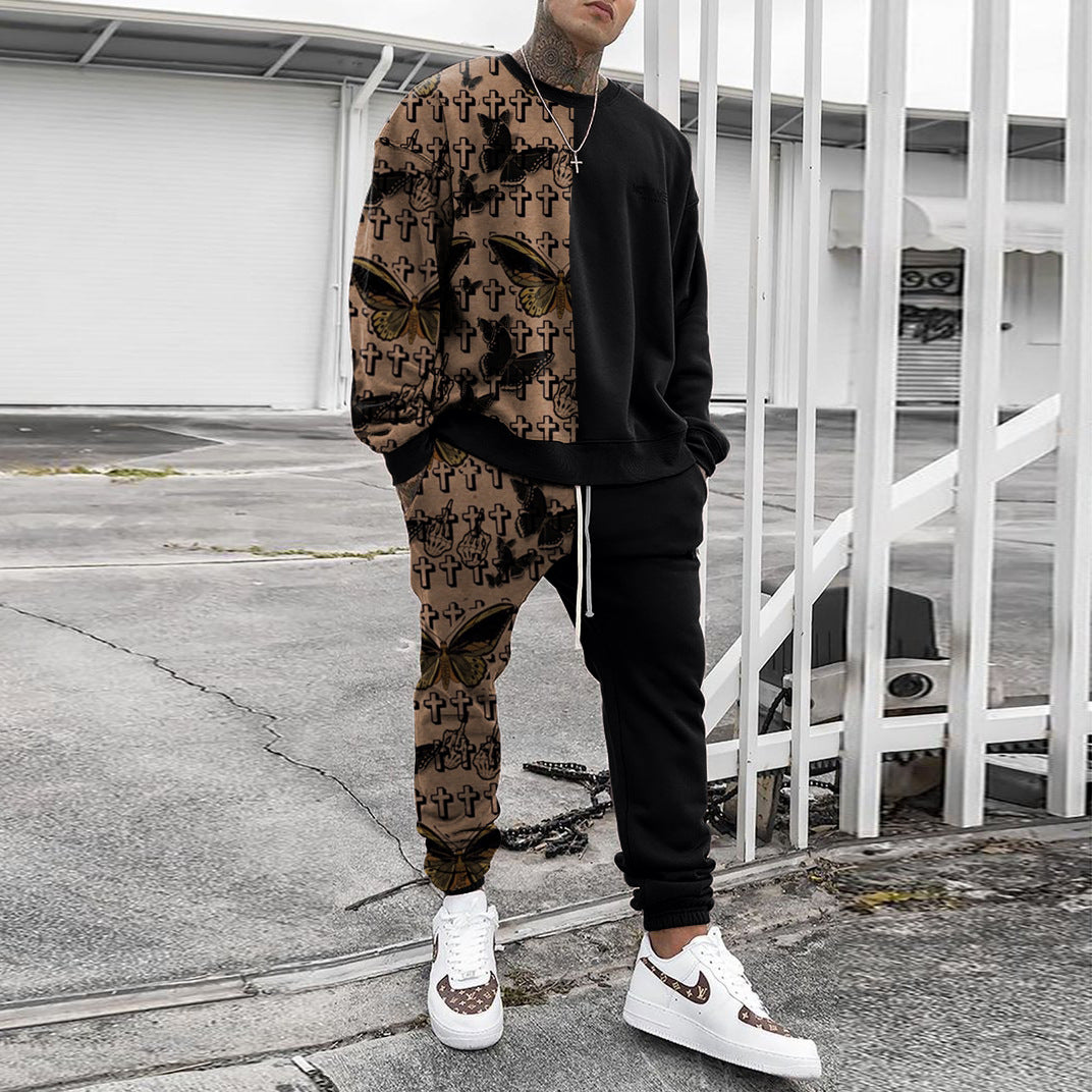 Herren Weit geschnittenes Freizeit-Set aus Baumwollfleece mit grafischem Frontprint und Kordel-Jogger Echoarchiv