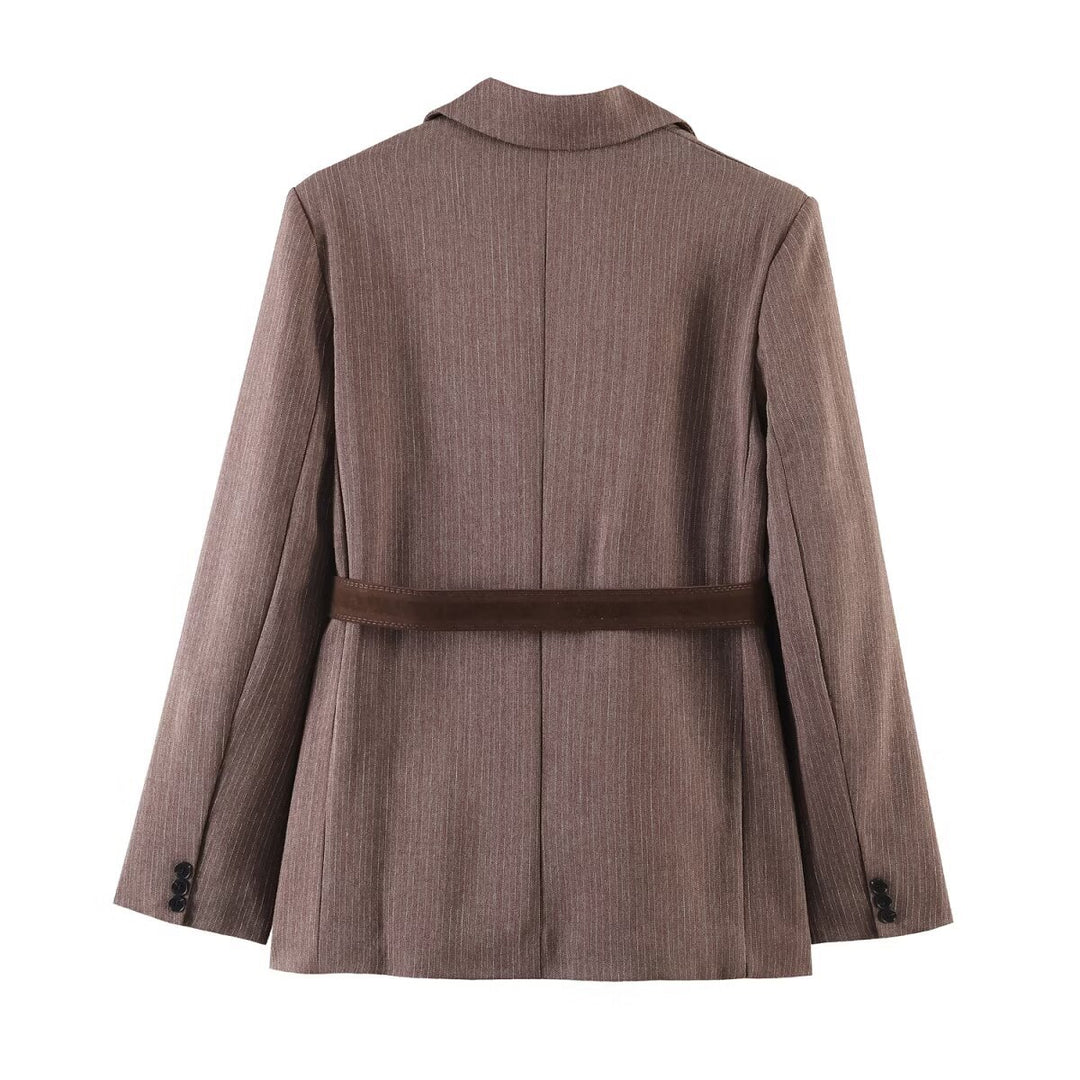 Damen Taillierter Einreihiger Blazer mit Gürtel und tonalem Nadelstreifen Echo Archiv