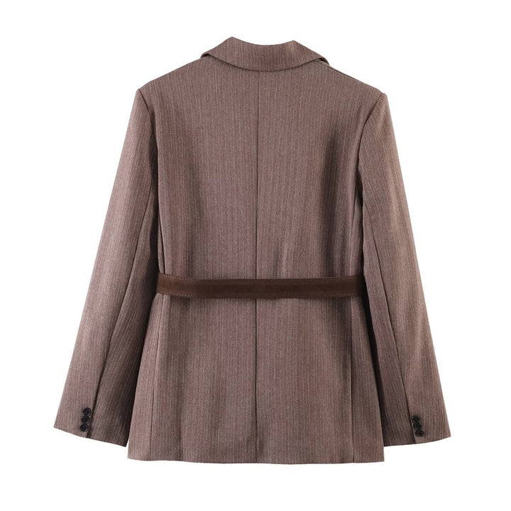 Damen Taillierter Einreihiger Blazer mit Gürtel und tonalem Nadelstreifen Echo Archiv