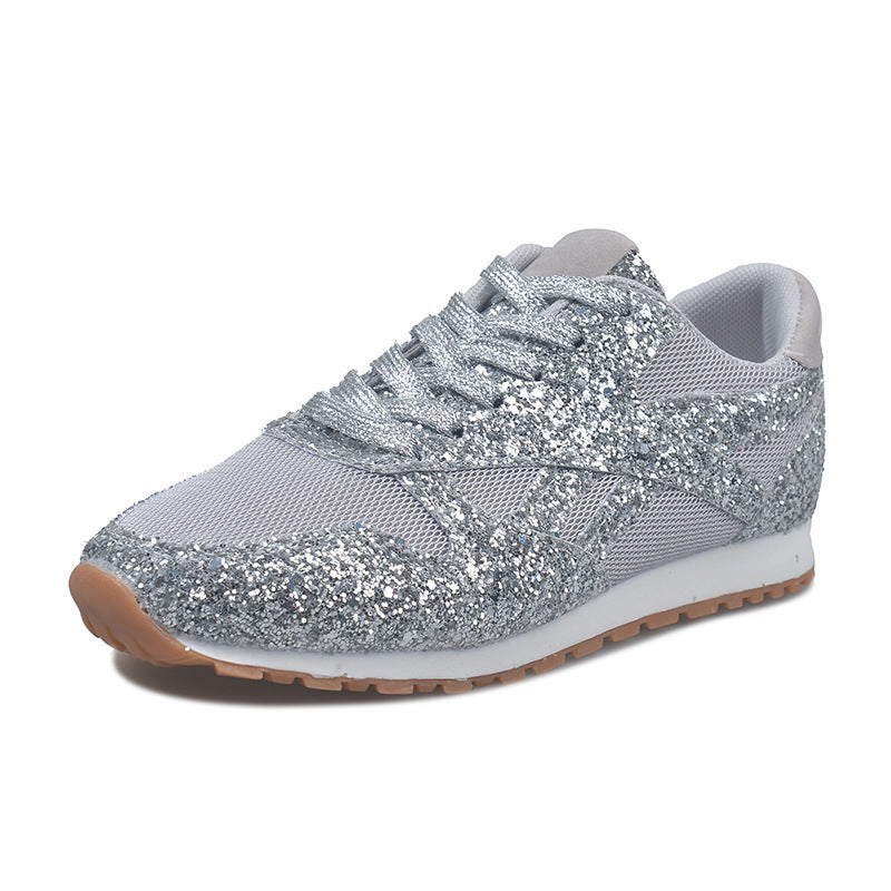 Damen Glitzer-Sneaker mit Mesh-Einsätzen und profilierter Gummisohle Echoarchiv