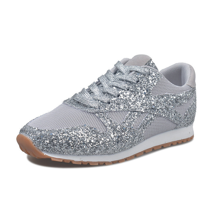 Damen Glitzer-Sneaker mit Mesh-Einsätzen und profilierter Gummisohle Echoarchiv