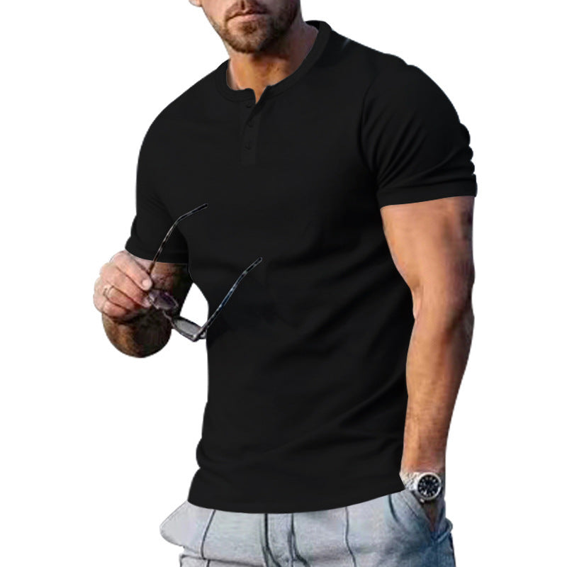 Herren Kurzarm-Henley-T-Shirt mit praktischem Knopfdesign und körperbetonter Passform Echoarchiv