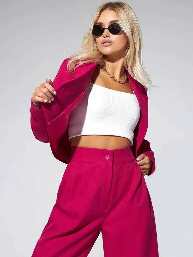 Damen Zweiteiler Damen mit cropped Blazer