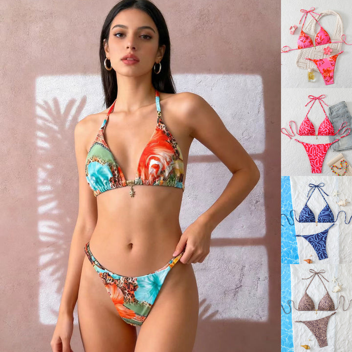 Damen Triangel-Bikini-Set mit verstellbaren Trägern und floralen Mustern Echo Archiv