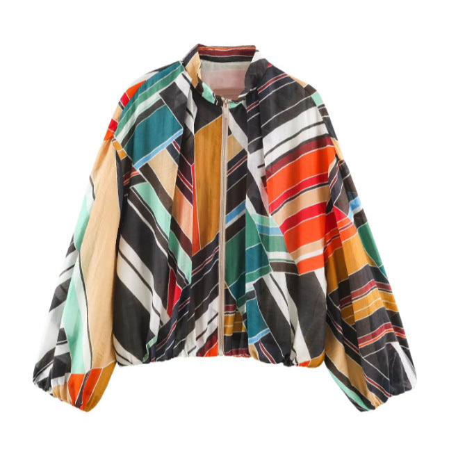 Damen leichte transparente Oversize-Blousonjacke mit Ballonärmeln Echo Archiv