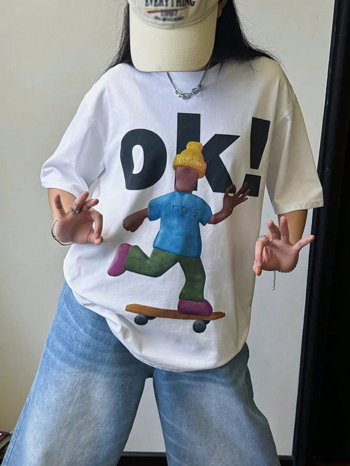 Damen T-Shirt mit künstlerischem Skelettmotiv und einzigartigem Druck Echo Archiv