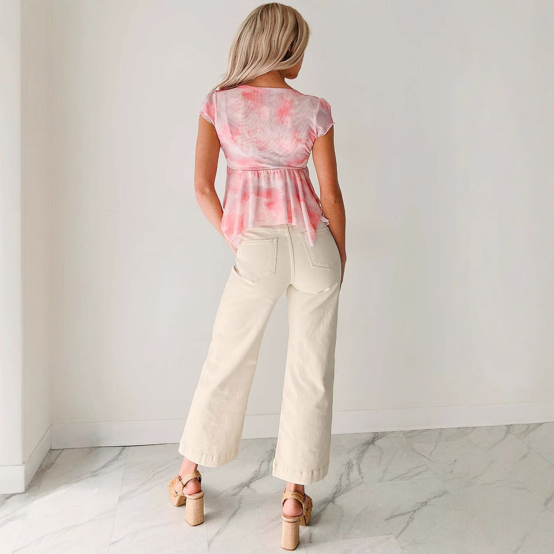 Damen Bluse mit romantischem Rosenmuster und zartem Bindegürtel Echo Archiv