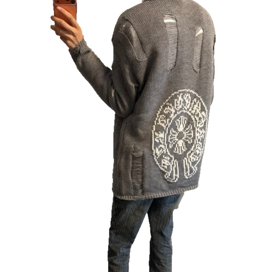 Damen Modischer Grobstrickpullover mit Rollkragen und distressed Design Echoarchiv