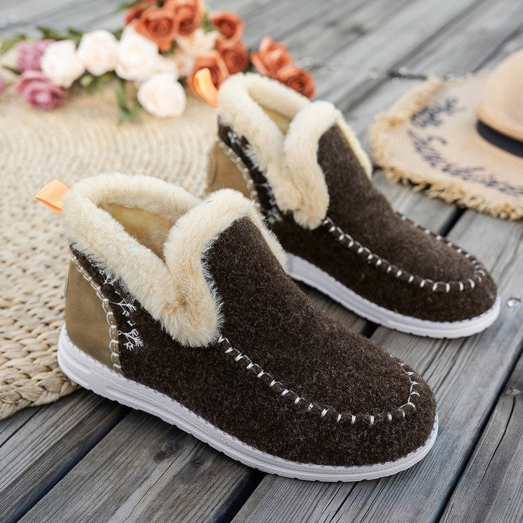 Damen Gefütterte Mokassin‑Hausschuh‑Stiefelette mit Kunstfellfutter, handgenähter Ziernaht und rutschfester Sohle Echo Archiv