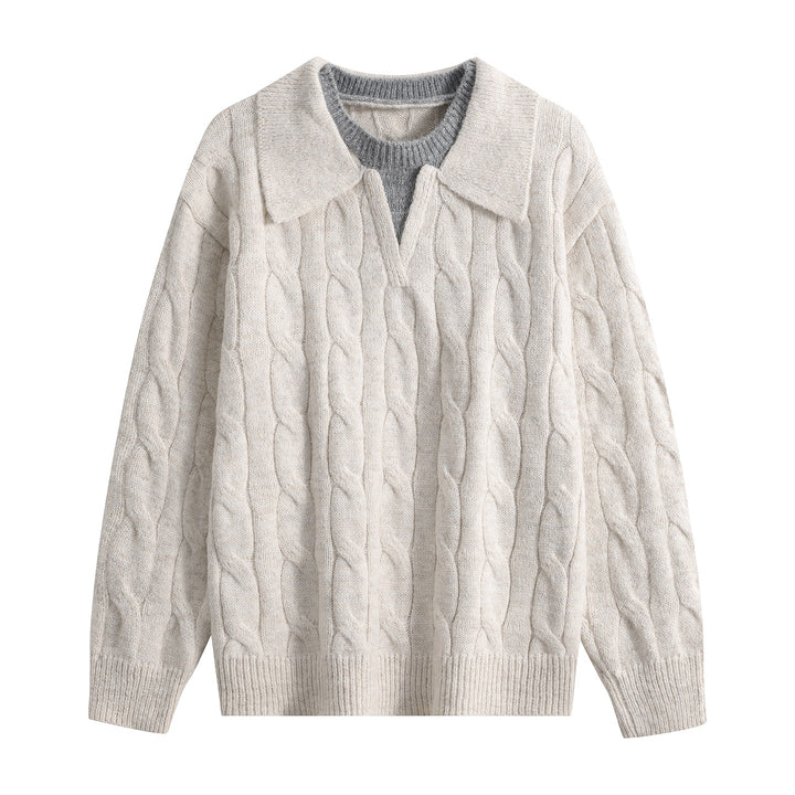 Damen Oversize Grobstrick-Pullover mit Polokragen und Zopfmuster Echoarchiv