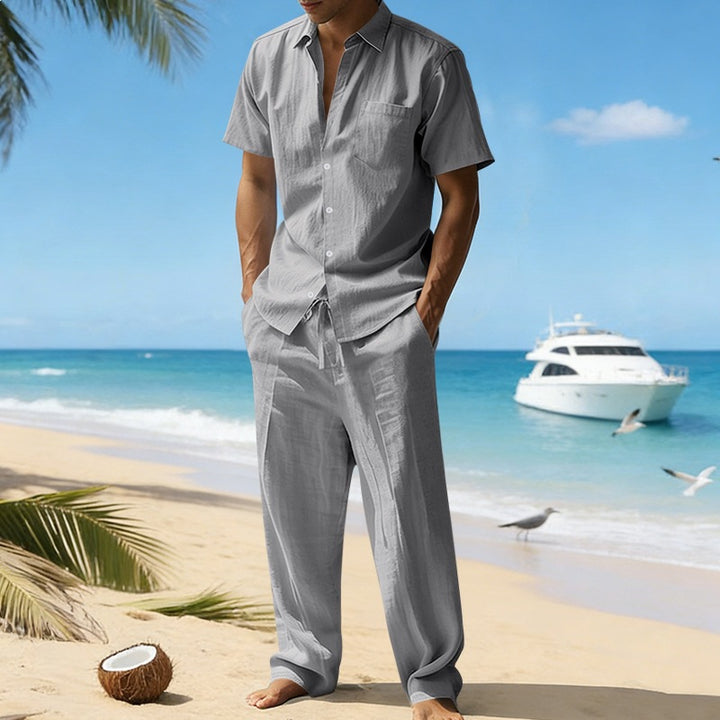 Herren nan resort-taugliches Kurzarm-Hemd mit Brusttasche und lässiger Leinen-Kordelhose Echo Archiv