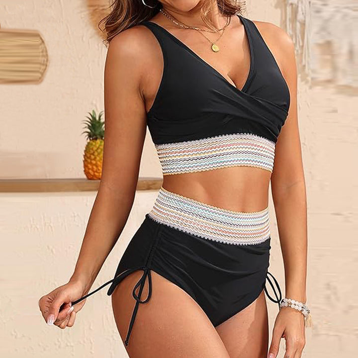 Damen Hoch geschnittenes Bikini-Set mit modischem Wickeloberteil Echo Archiv