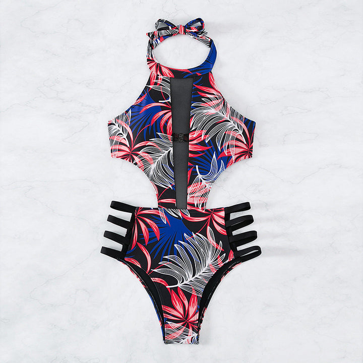 Damen Hochgeschlossener Badeanzug mit floralem Muster und Cut-Out Details Echo Archiv