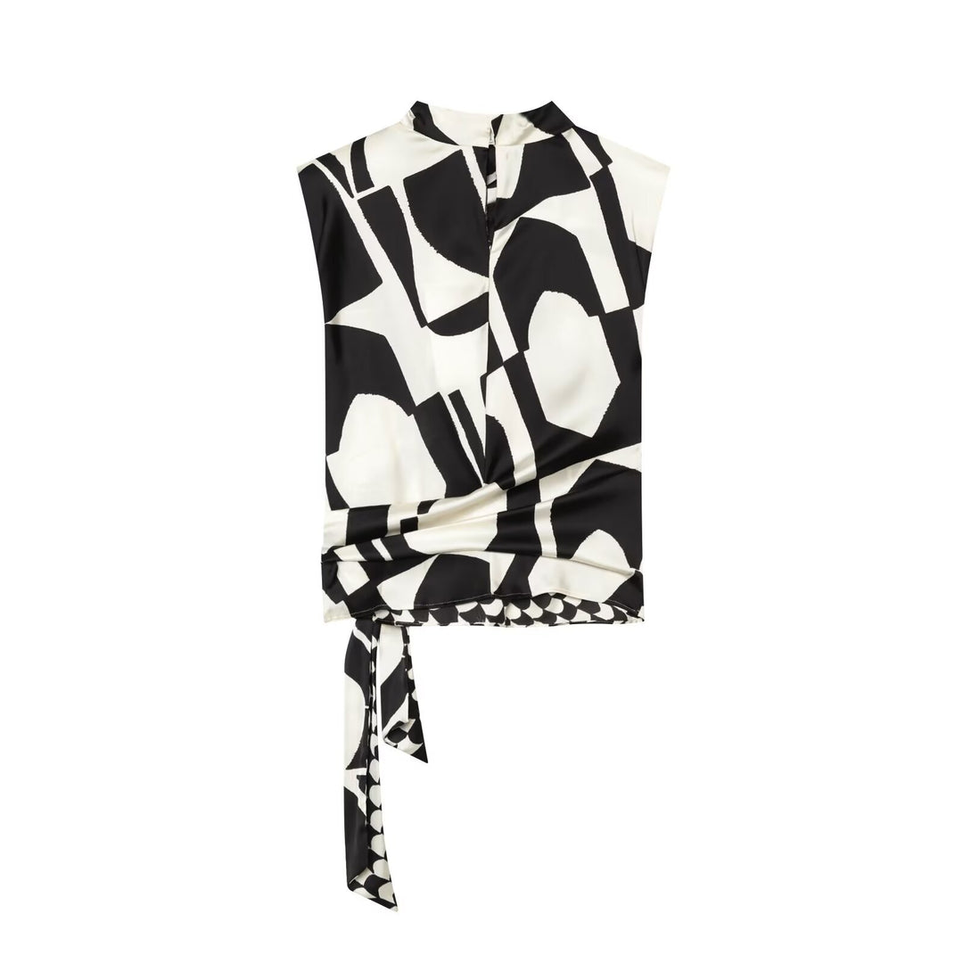 Damen Weite Palazzohose mit hoher Taille und grafischem Blockprint Echo Archiv