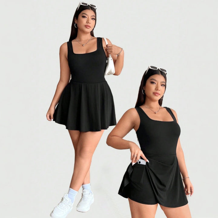 Damen Freizeitkleid mit A-Linien-Schnitt und tiefem Rundhalsausschnitt Echo Archiv
