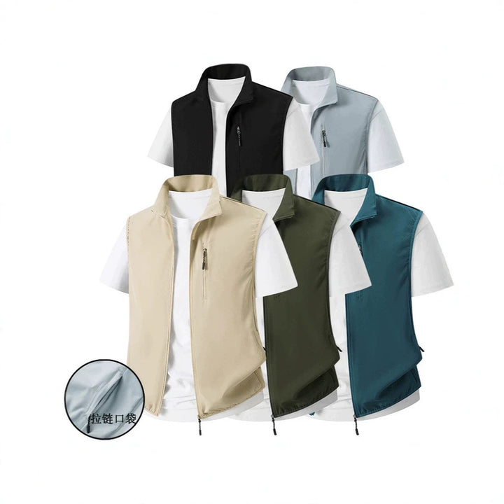 Herren Leichte Softshell-Utility-Weste mit Stehkragen, wasserabweisender Außenlage und Reißverschlusstaschen Echoarchiv