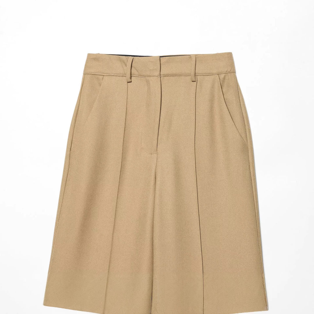 Damen elegante Highwaist-Hose mit Bügelfalte, verdeckter Hakenleiste und weitem Culotte-Schnitt – Avélisse
