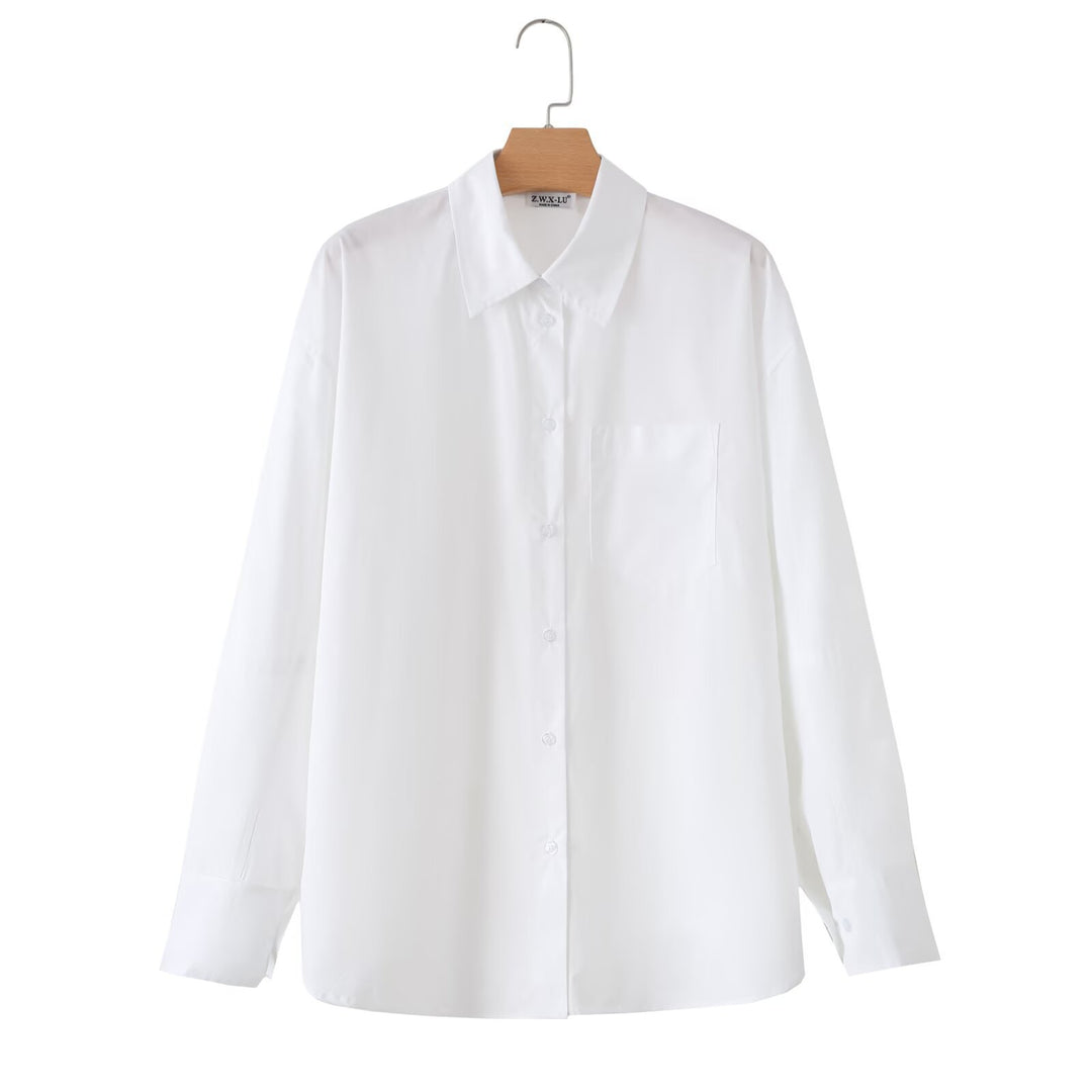 Damen Oversize-Basics-Bluse mit kastiger Silhouette, Hemdkragen und Brusttasche Echo Archiv