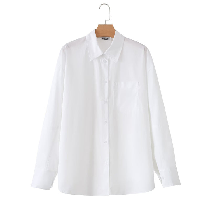 Damen Oversize-Basics-Bluse mit kastiger Silhouette, Hemdkragen und Brusttasche Echo Archiv