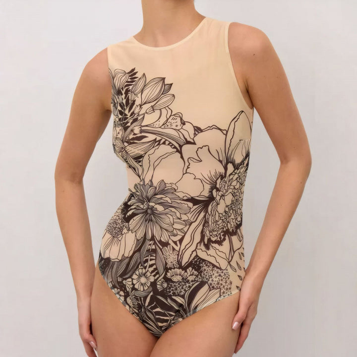 Damen Sportbadeanzug mit modernem Grafikdesign und hohem Neck Echo Archiv