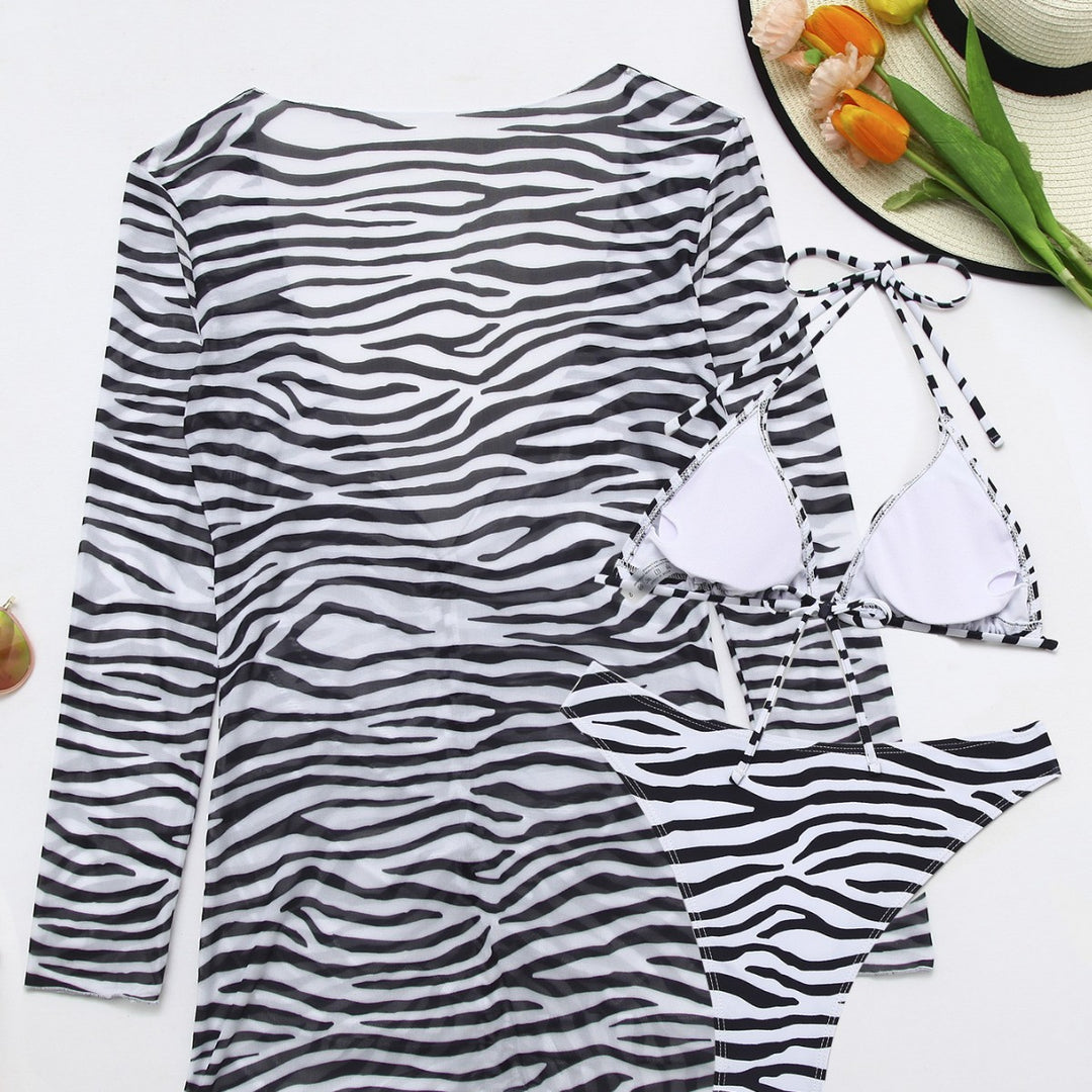 Damen Badeanzug mit integriertem Knoten und modischem Zebra-Muster Echo Archiv