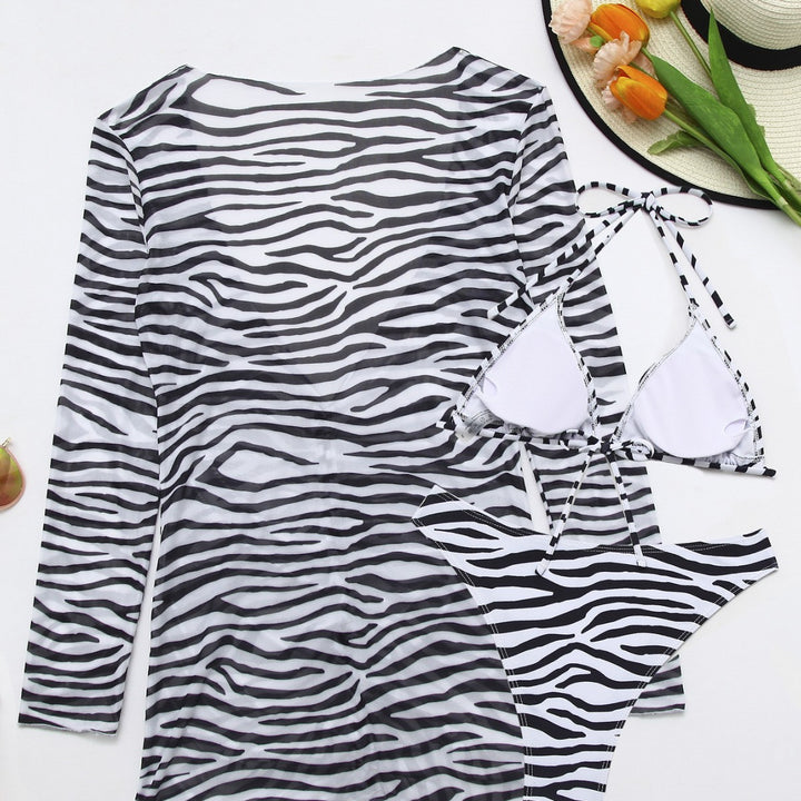 Damen Badeanzug mit integriertem Knoten und modischem Zebra-Muster Echo Archiv