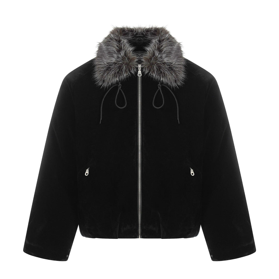 Herren Wildleder‑Bomberjacke mit abnehmbarem Faux‑Fur‑Kragen und Tunnelzug Echoarchiv