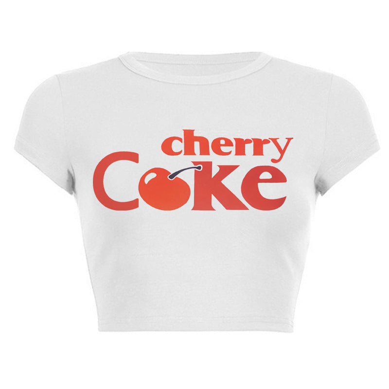 Damen Crop-Top mit kreativem Getränkedesign und figurbetontem Schnitt Echo Archiv