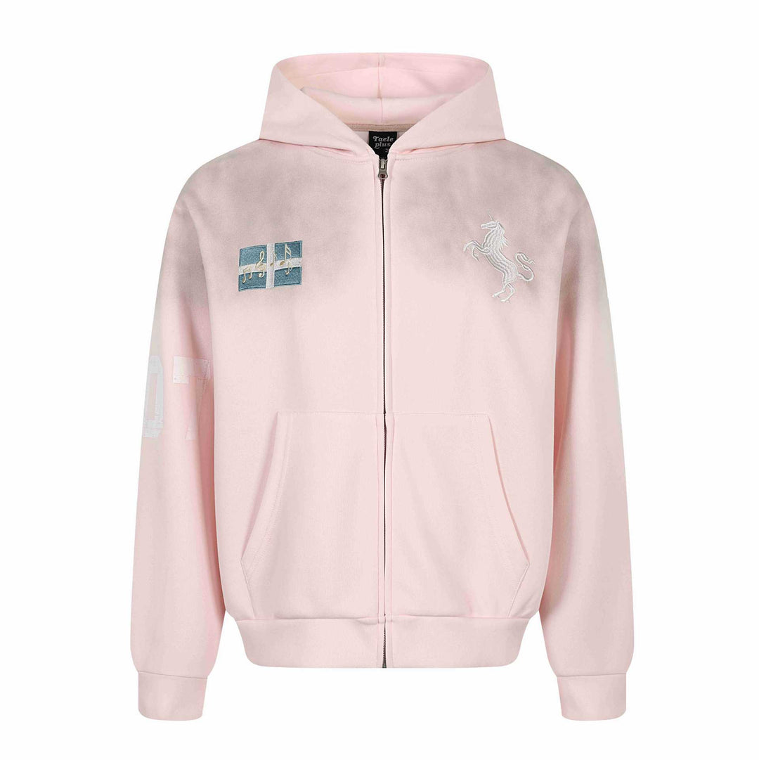 Damen Zip-Hoodie mit gesticktem Einhorn-Motiv und Musikpatch Echoarchiv