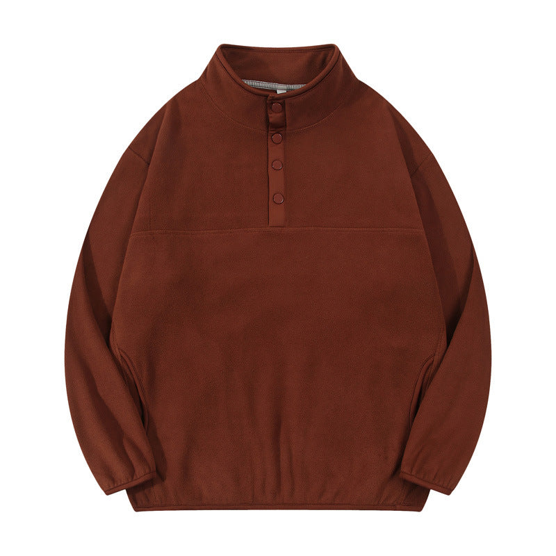 Herren gemütlicher Fleece-Pullover mit Stehkragen und Druckknöpfen Echoarchiv
