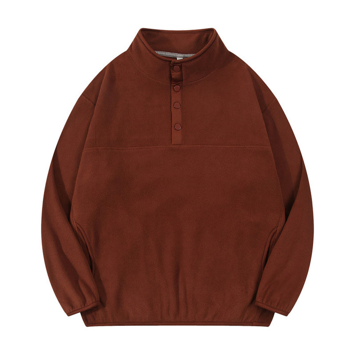 Herren gemütlicher Fleece-Pullover mit Stehkragen und Druckknöpfen Echoarchiv