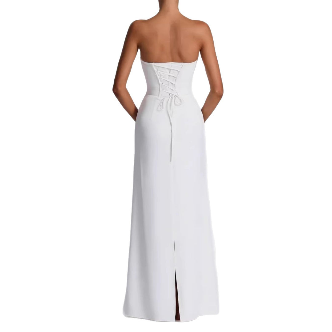 Damen Elegantes Hochzeitskleid mit schulterfreiem Design und Spitzenärmeln Echo Archiv