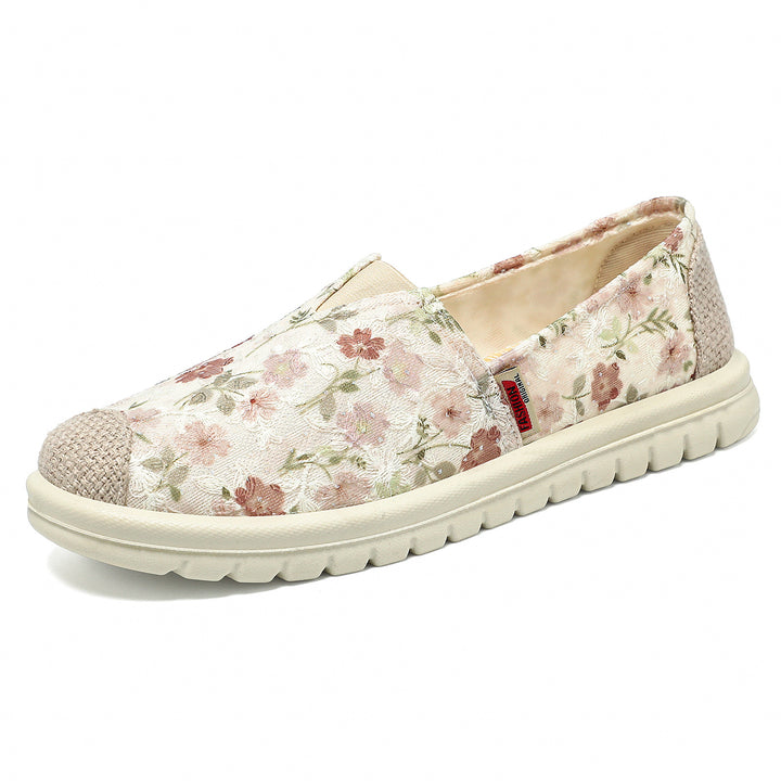Damen nan floraler Slip-On Freizeit-Slipper mit gestrickter Zehenkappe und stoßdämpfender Leichtsohle Echo Archiv