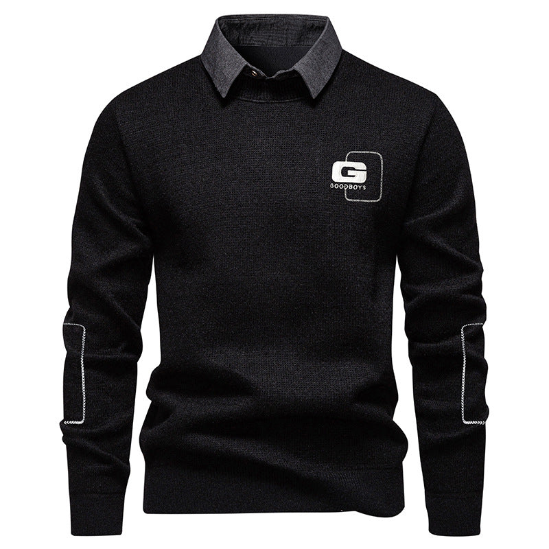 Herren eleganter Pullover mit Kragen und feinem Strickmuster Echoarchiv