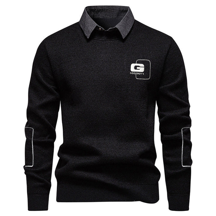 Herren eleganter Pullover mit Kragen und feinem Strickmuster Echoarchiv