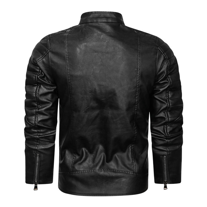 Herren Motorrad-inspirierte Lederoptikjacke mit Stehkragen und Ziernähten – Taviero