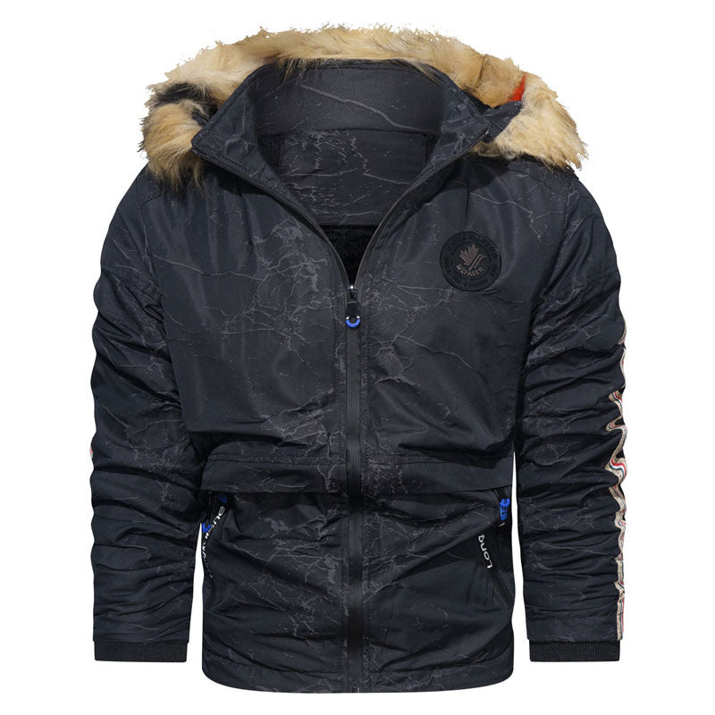 Herren wattierte Kapuzenjacke im Fieldparka-Stil mit Kunstfellbesatz und Ärmel-Stripe Echo Archiv