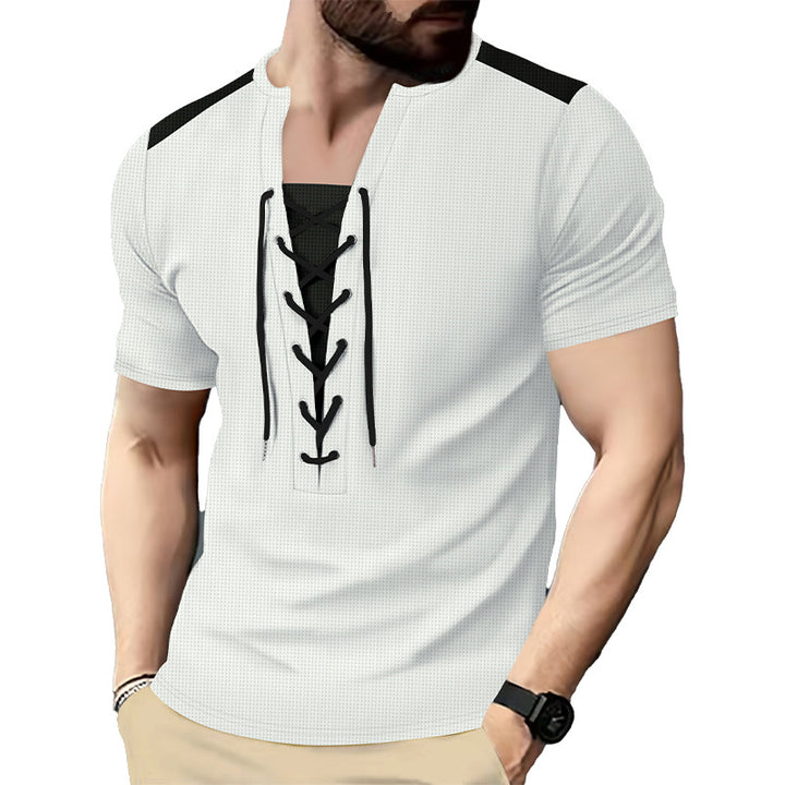 Herren Kurzarm-Henley-Oberteil mit einzigartigem Schnürdesign Echoarchiv