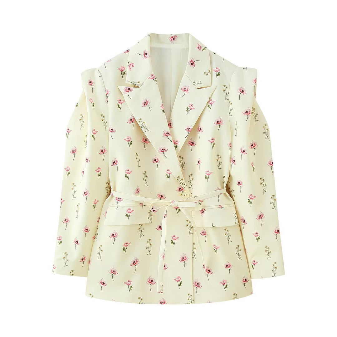 Damen Schulterfreier Blazer mit Taillengürtel und Pattentaschen Echo Archiv