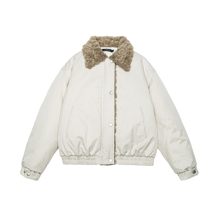 Damen Kurz geschnittene Teddy-gefütterte Blousonjacke mit Webpelzkragen Echoarchiv