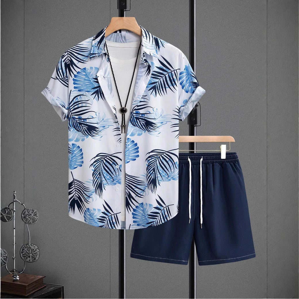 Herren Kurzarmhemd und Shorts Set mit tropischem Muster Echoarchiv