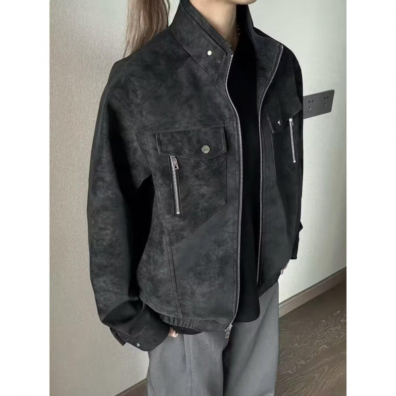 Herren lässige Utility-Jacke aus hochwertigem Kunstleder mit praktischen Taschen Echoarchiv