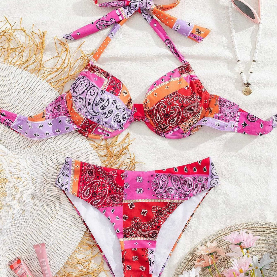 Damen Triangel-Bikini mit verstellbarem Unterteil und einzigartigem Muster – Maréssa