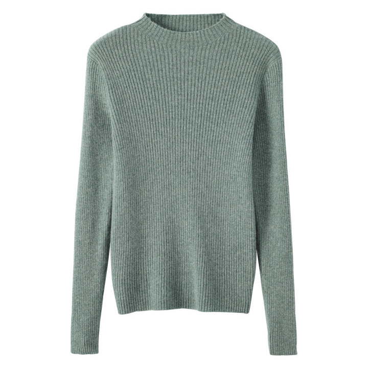 Damen Luxus-Feinstrickpullover mit schmaler Rippenstruktur und kurzem Stehkragen Echoarchiv