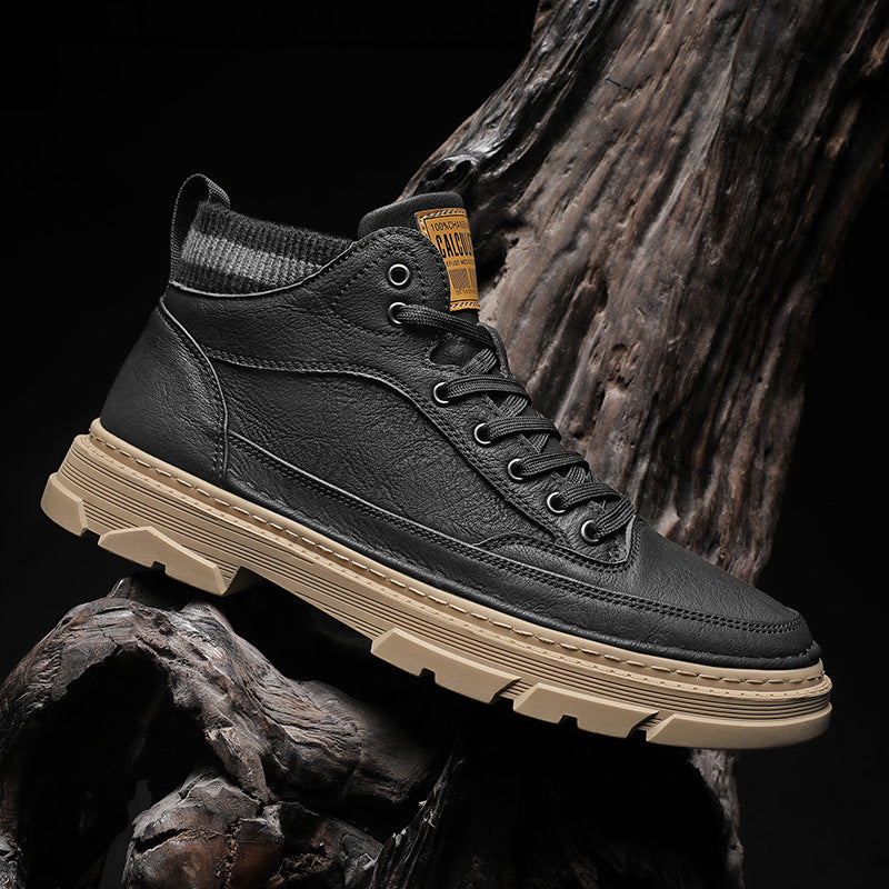 Herren lederoptik High-Top City-Boot Sneaker mit gestricktem Schaftkragen und stoßdämpfender Profilsohle Echo Archiv